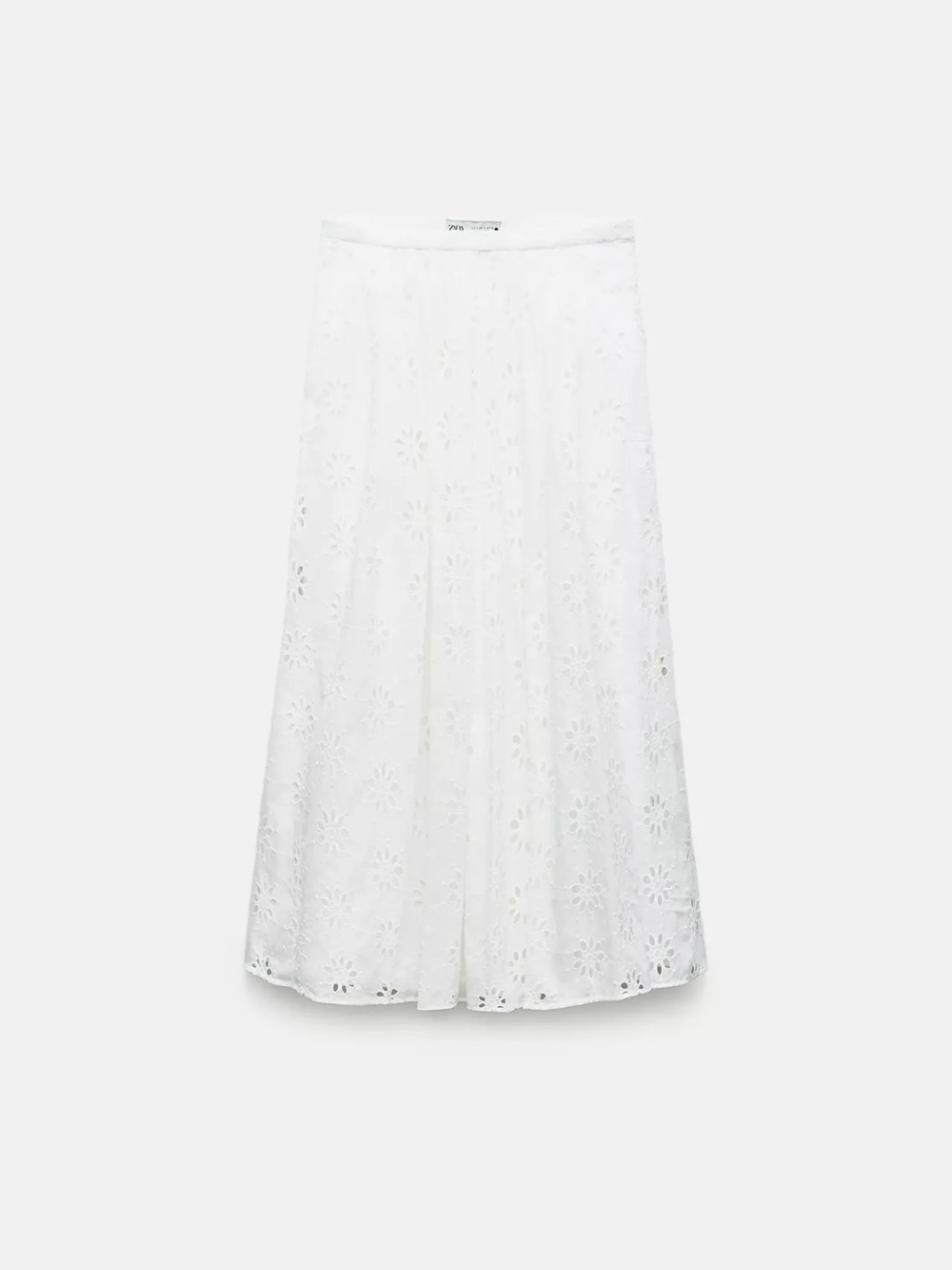 Zara White Eyelet A-Line Midi Skirt